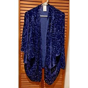 The Muses Lounge Velvet Burnout Cardigan Women’s Large Blue Sheer New Years Eve